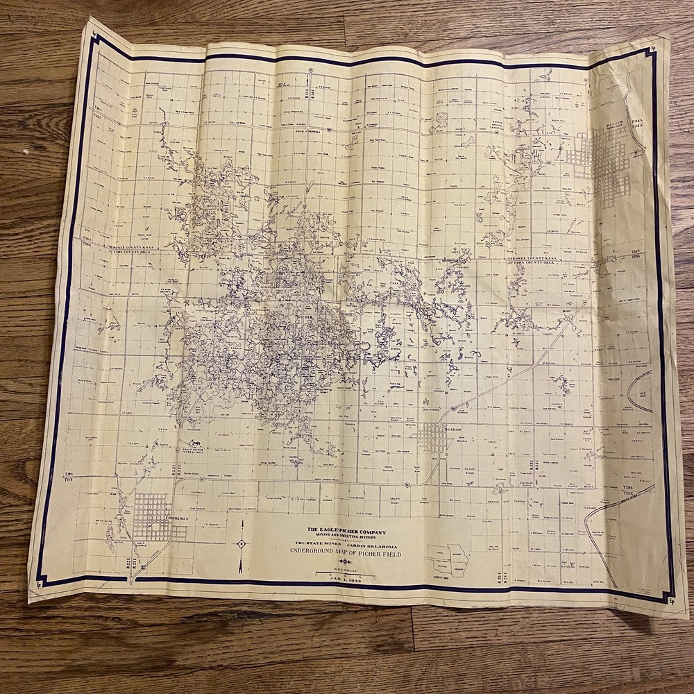 1956 Eagle Picher Oklahoma Underground Mine Map VTG Ghost Town History Kansas